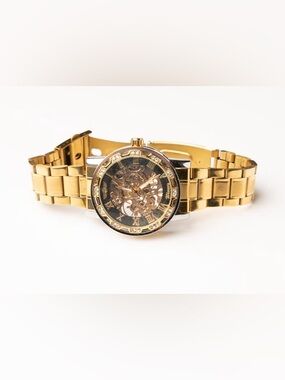 Gold Skeleton Dial Mechanical Wristwatch